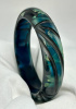 cloudy marbled transparent sapphire blue line carved and overdyed bakelite bangle
